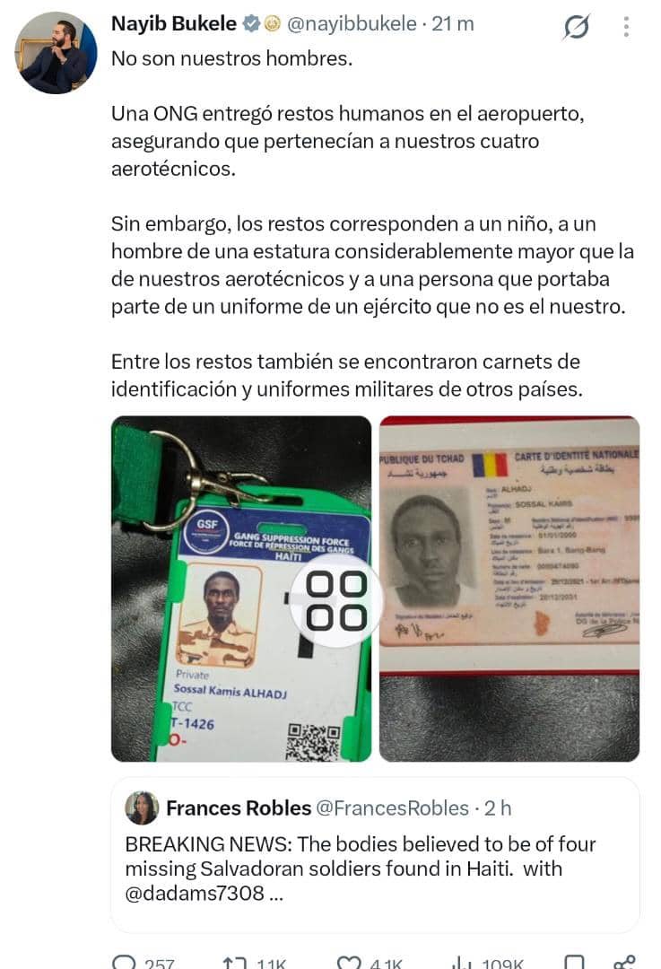 Haïti : Bukele conteste l'identification des corps retrouvés et relance le mystère des quatre militaires salvadoriens