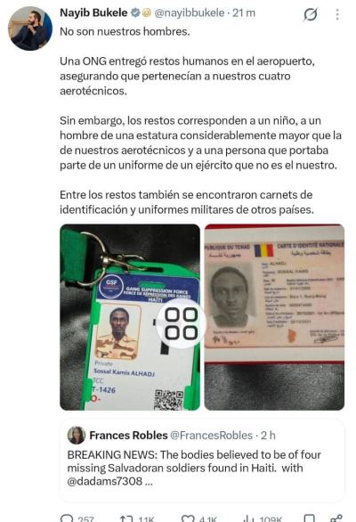 Haïti : Bukele conteste l'identification des corps retrouvés et relance le mystère des quatre militaires salvadoriens