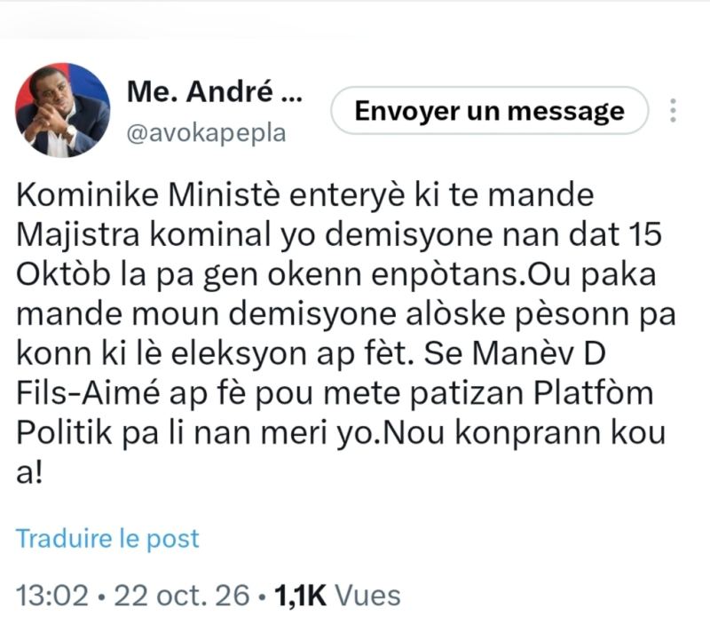 Haïti : André Michel accuse Alix Didier Fils-Aimé de vouloir placer ses partisans à la tête des mairies